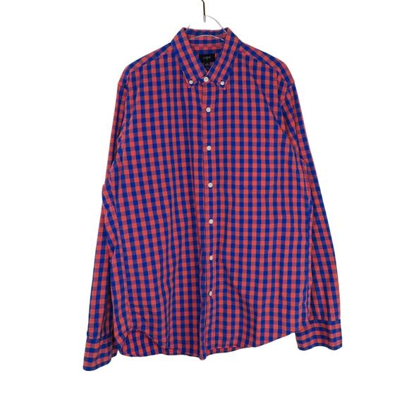 J. Crew Men's Blue And Orange Plaid Button Down Shirt Medium Preppy Classic - Picture 2 of 6